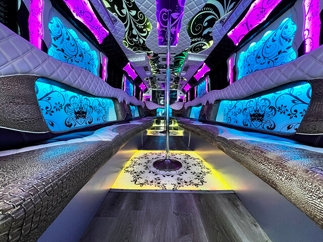 Party bus with built-in bar area