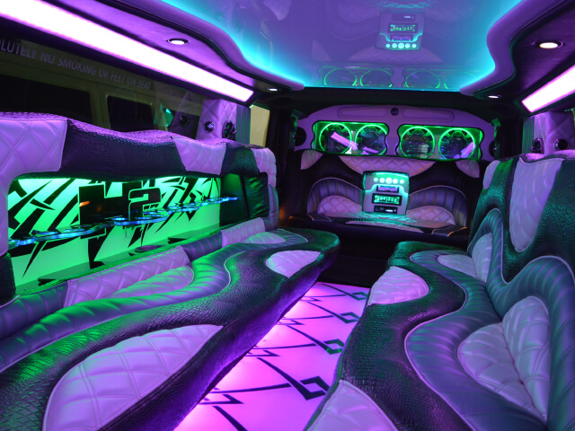 Limo interior with LED lights