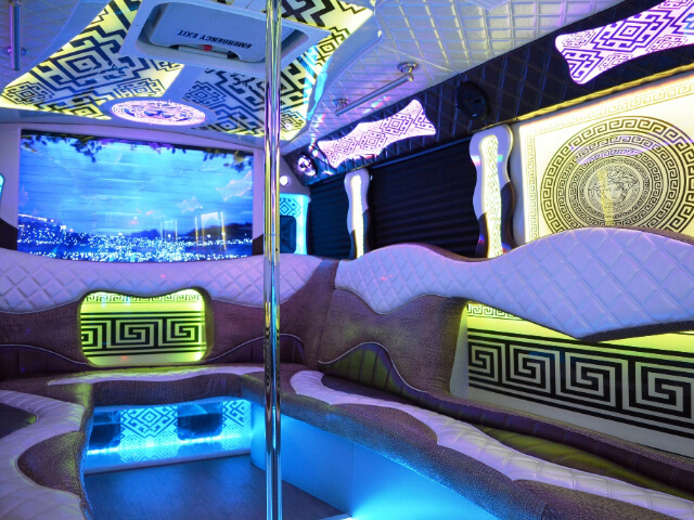 Spacious party bus interior