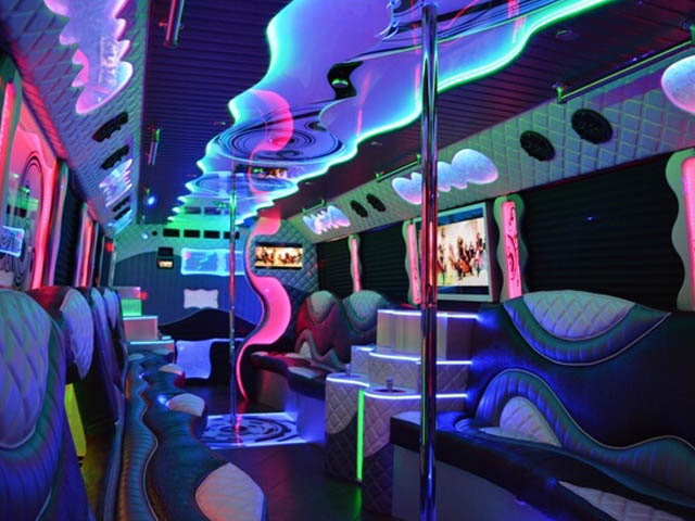Inside a luxurious party bus