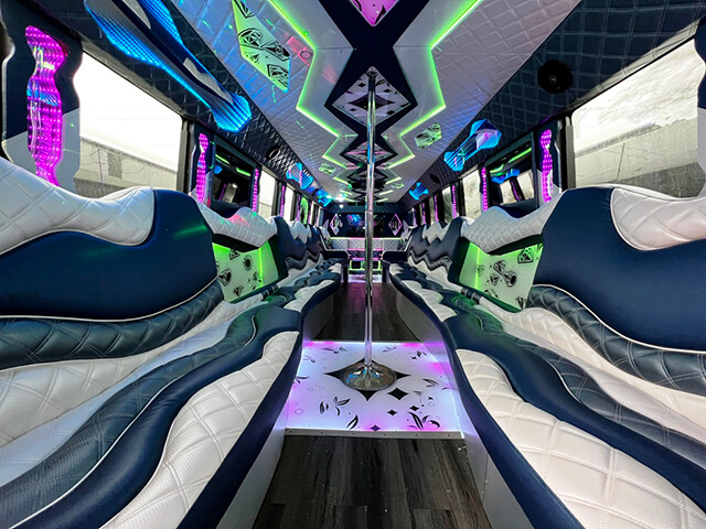 Lavish party bus with leather seating