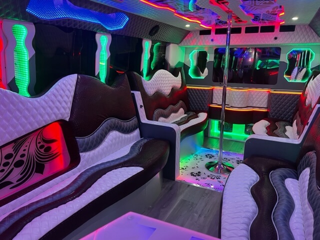 Colorful limo bus interior